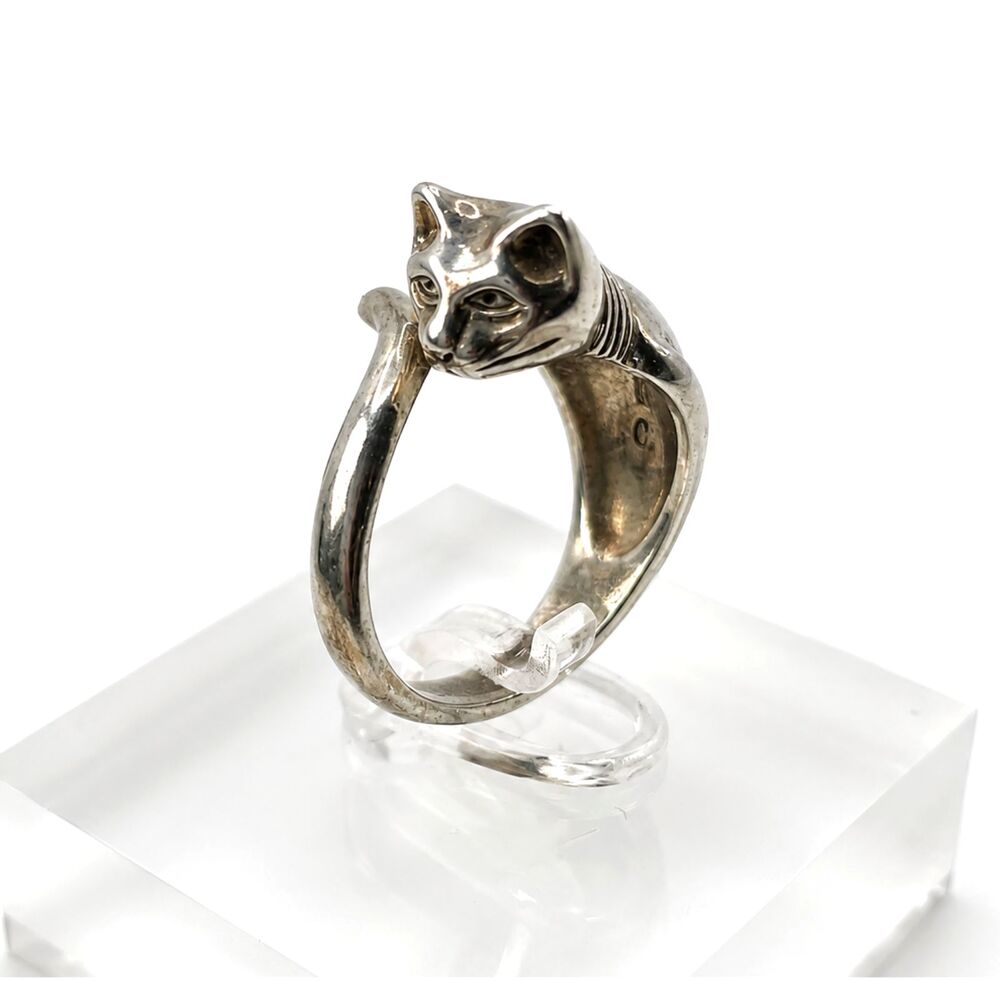Vintage Sterling Silver 925 Cat Wrap Ring 6.75"
